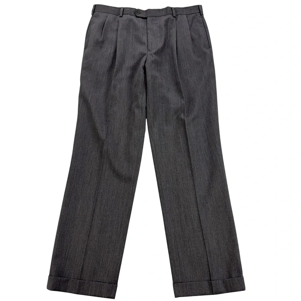 Brooks Brothers Madison Dress Pants Mens 37x32 Gray Wool Pleated Cuffed Office